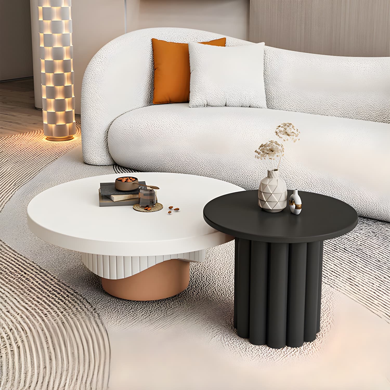 Pedestal Round Coffee Table Set Modern Minimalist Cocktail Table - image 9