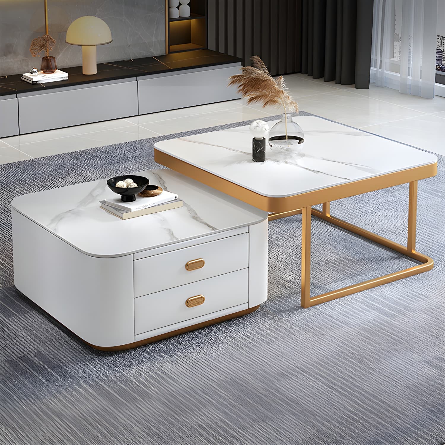 Square Coffee Table Glass Top 2 Nesting Coffee Table Set with Storage - image 16