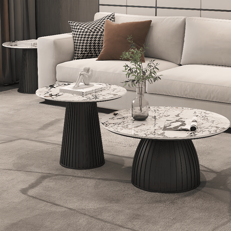 Scratch-repellent White Sintered Stone Rounded 1 Tier Single/Nested Side Table with Single Pedestal Base for Indoor Use - image 6