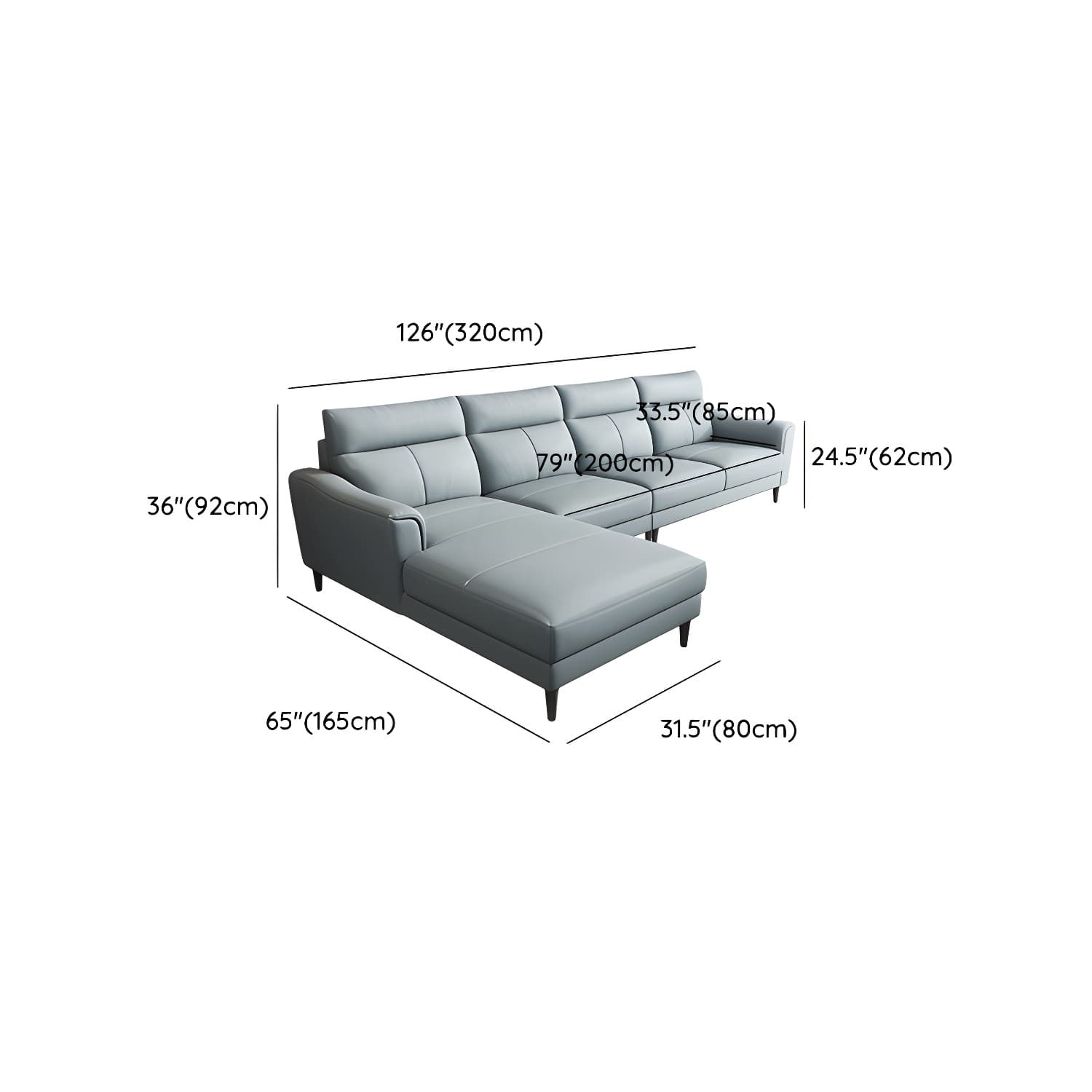 Modern Blue Genuine Leather Sectional Sofa Set with 3 Pieces of Large Size and Pillow Top Arms - image 17