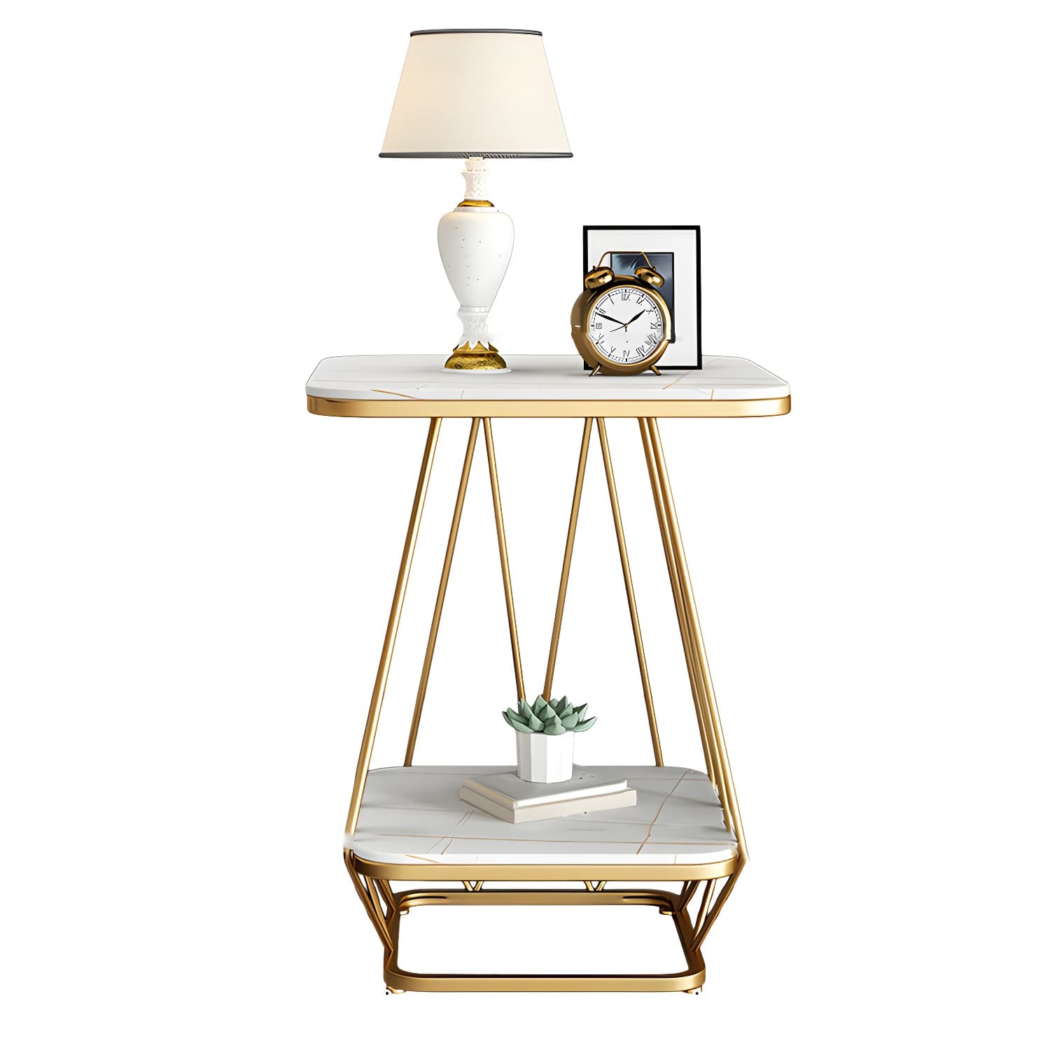 Glam Metal Night Table Stone Top 24'' Tall Open Storage Nightstand with Legs - image 5
