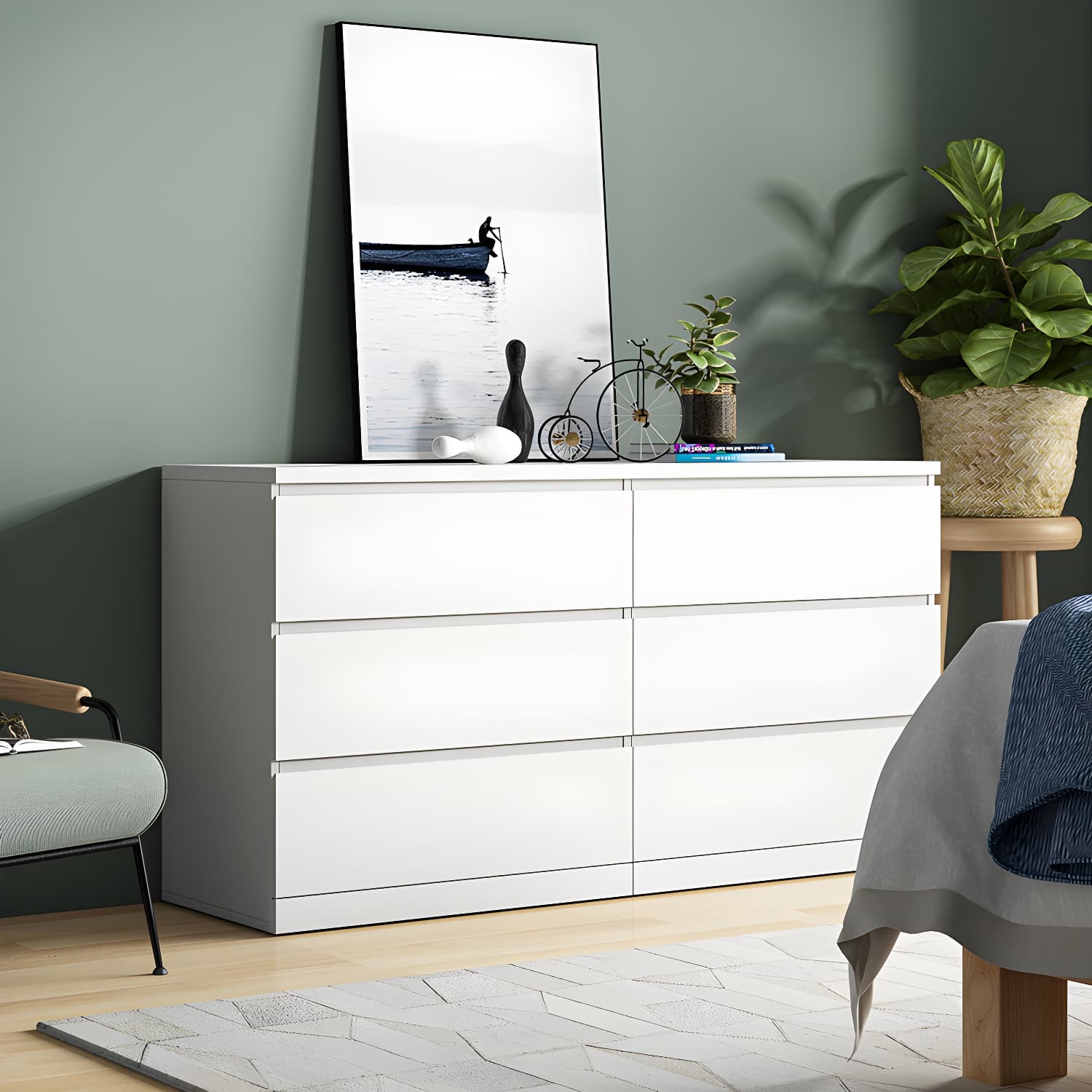 Contemporary 15.7" Wide White Chest Soft-Close Drawers Storage Chest