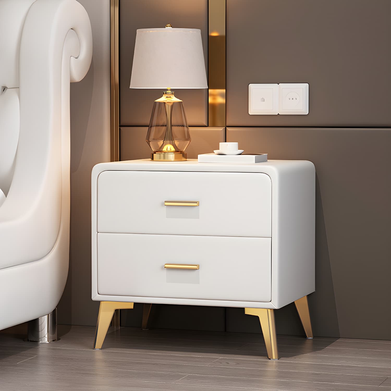 Faux Leather Modern Nightstand with Drawer Storage - Small Size, 2 Drawers - image 12