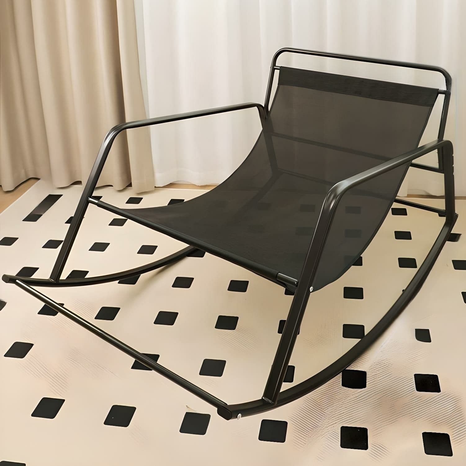 Modern Indoor Rocking Chair with Track Arms, Spindle Back and Metal Legs - image 3