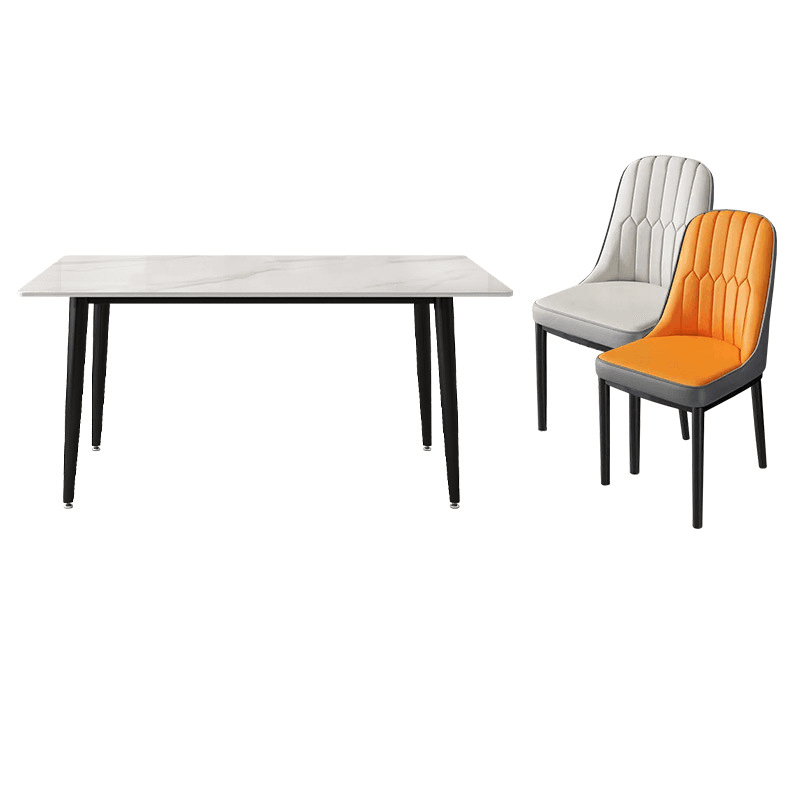 Dining Table Set with Rectangular Slate Top, 4 Legs, Padded Chair, and Back - image 3