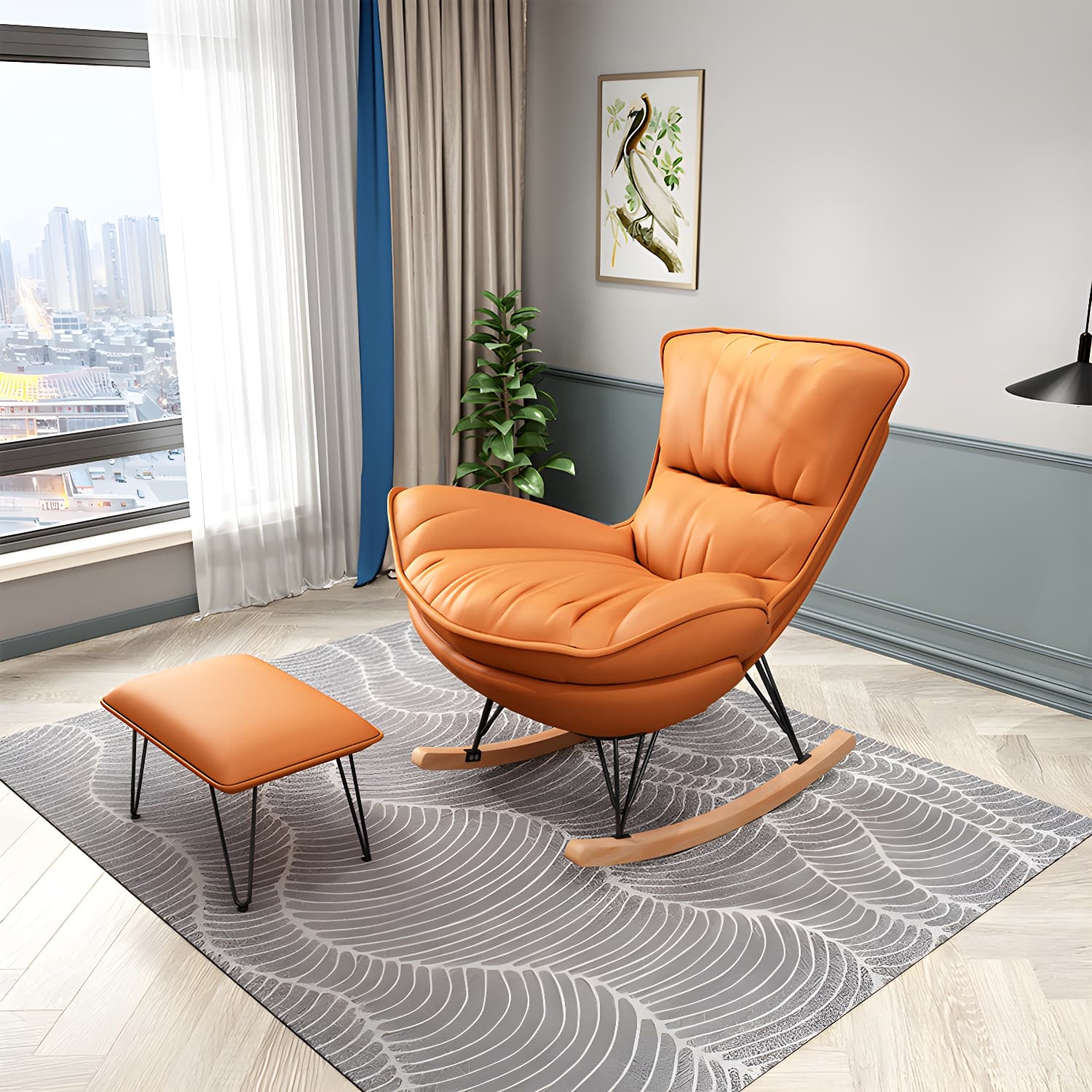 Contemporary Rocking Chair Faux Leather Water Resistant Plain Rocker Chair with Ottoman - image 15