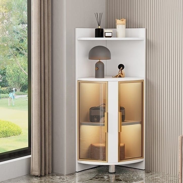 Modern Corner Accent Cabinet with Glass Doors and 2 Interior Shelves - image 4