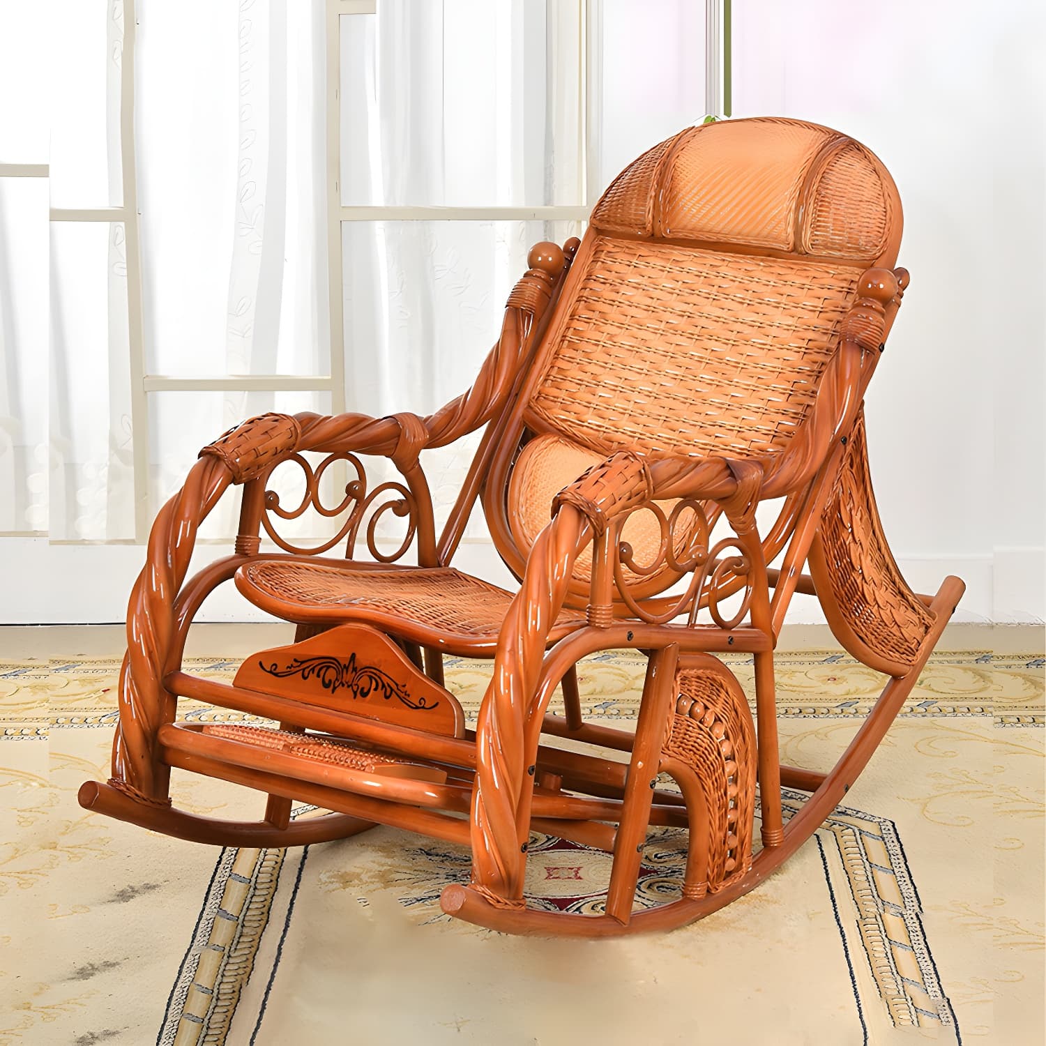 Traditional Rocking Chair Wicker Spindle Backrest Solid Color Indoor Rocking Chair - image 8