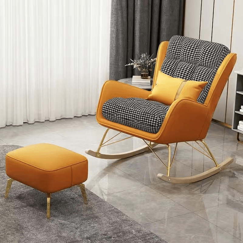 2 Piece Set Simplistic Lime Green/Auburn/Apricot Color Scratch-defiant Upholstered Rocking Accent Chair with Track Arm & Footstool - image 7