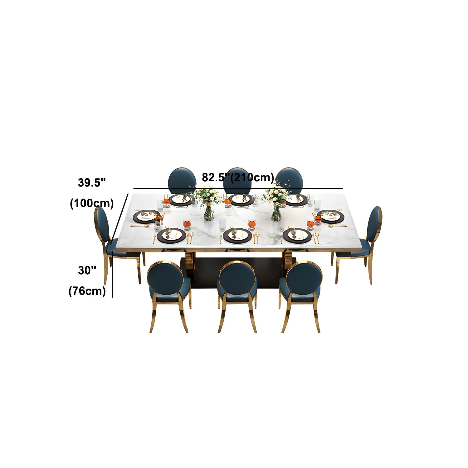 White Stone Top Table Luxury Rectangle Gold Base Dining Table - image 15