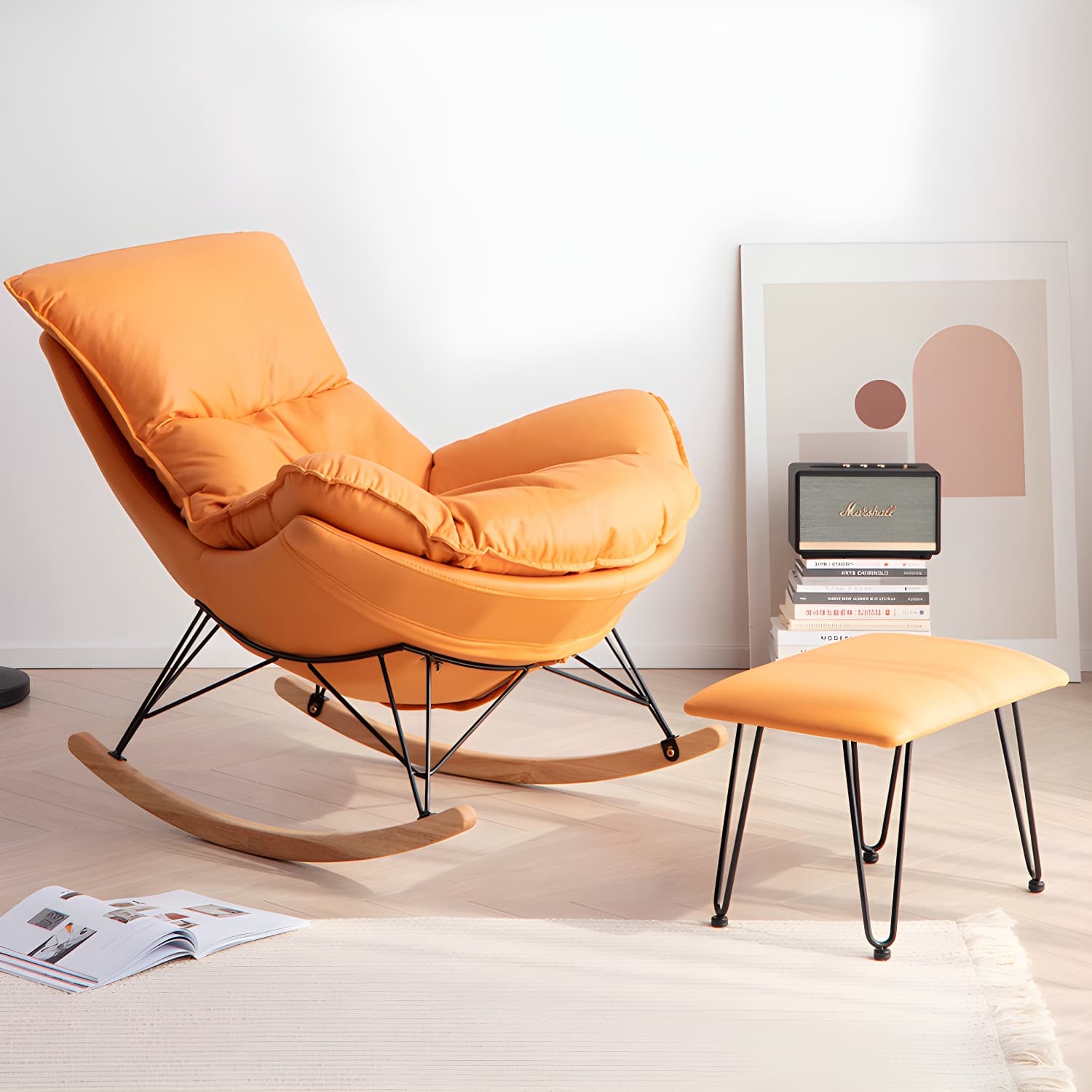 Stylish and Comfy Modern Rocking Chair with Natural Wood Legs and Slipcover - image 4