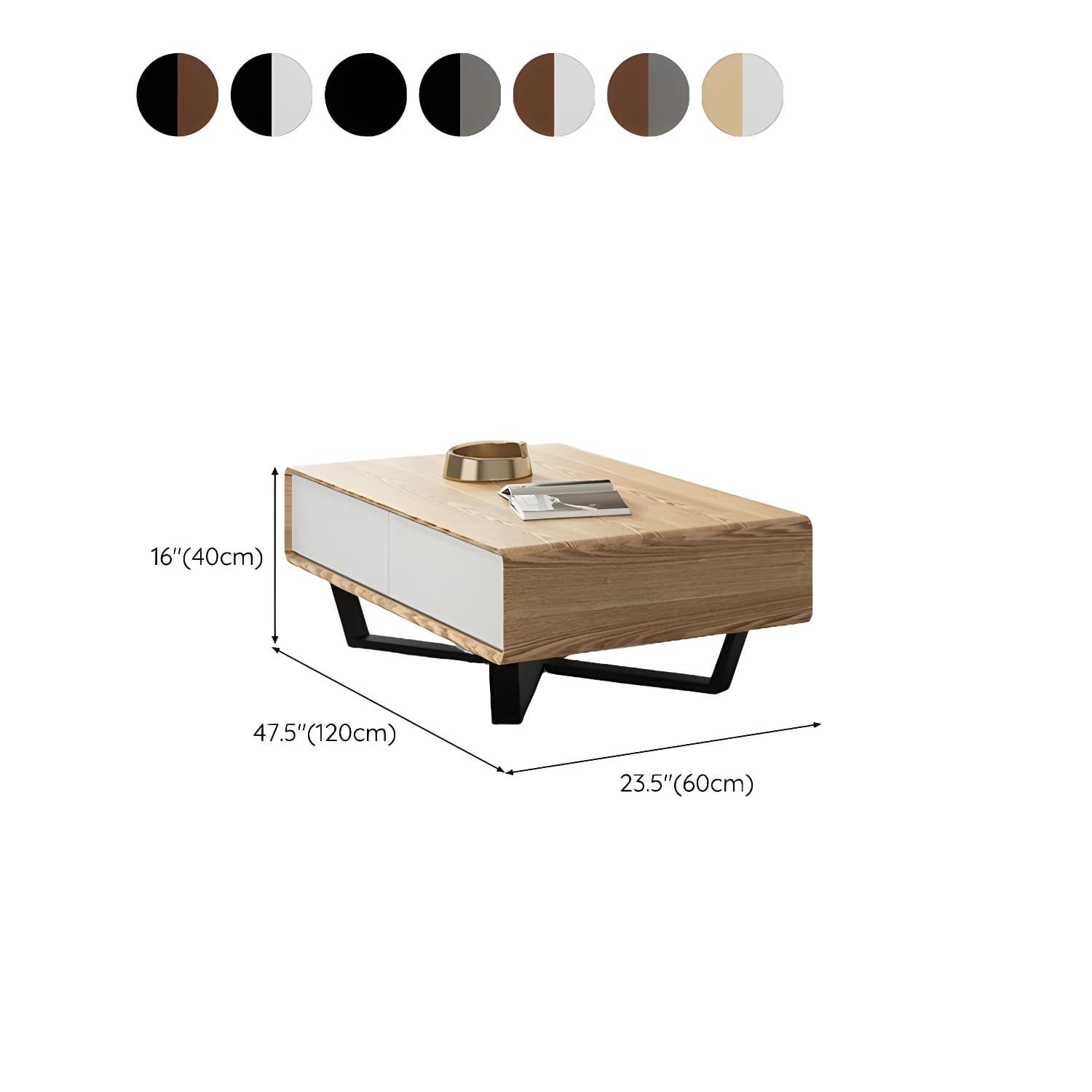Rectangular Wood Modern Coffee Table with Black Metal Cross Legs and Storage Drawers - image 21