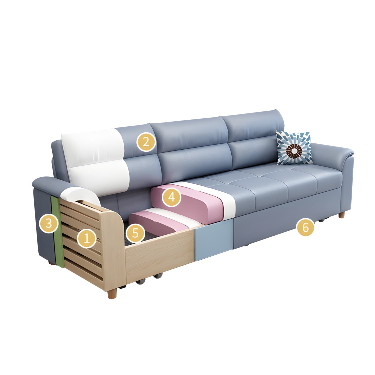 Cotton Blend and Faux Leather Biscuit Back Pillow Top Arm Couch Bed - image 18