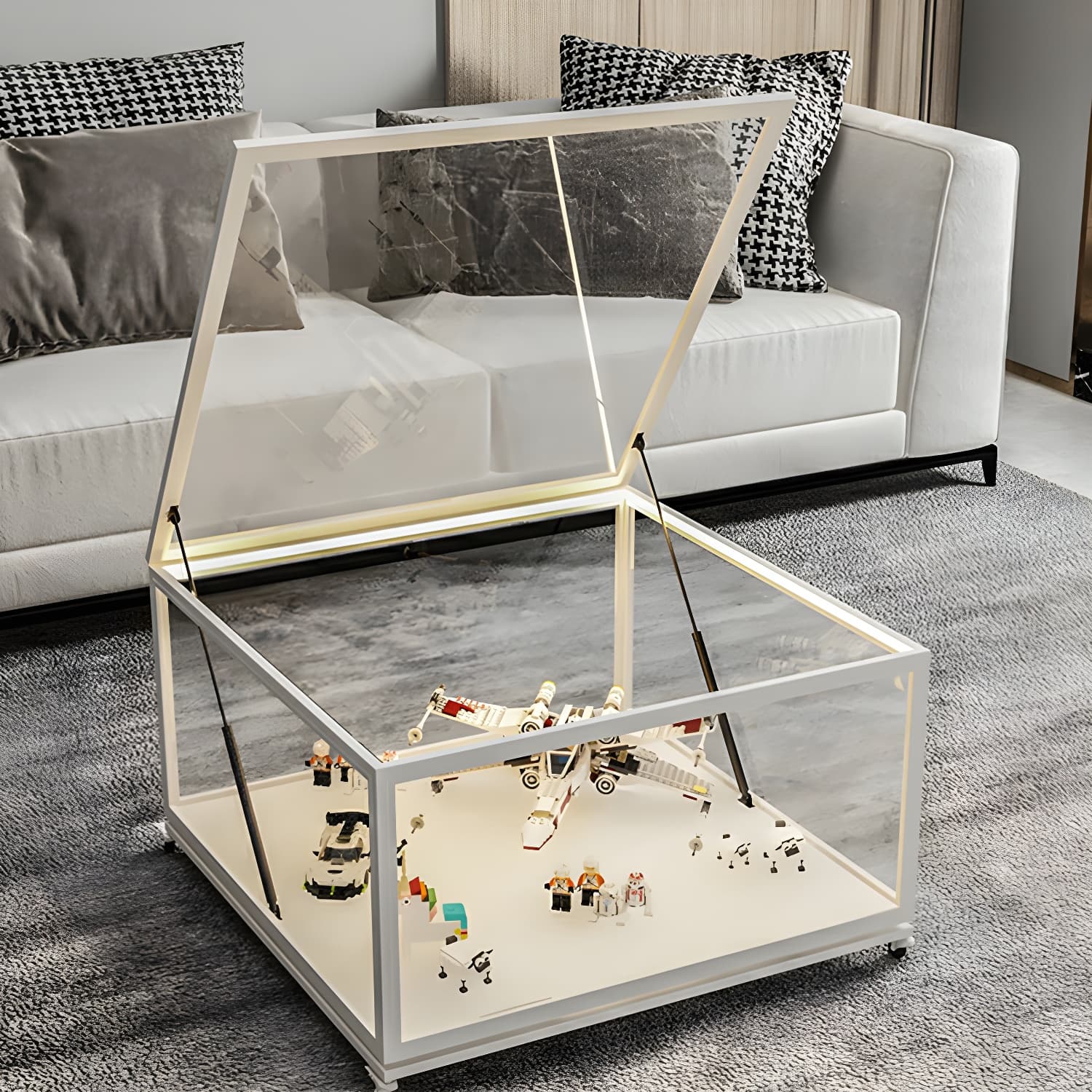 Rectangle Glass Top Coffee Cocktail Table Tranparent Contemporary with Metal Base - image 9