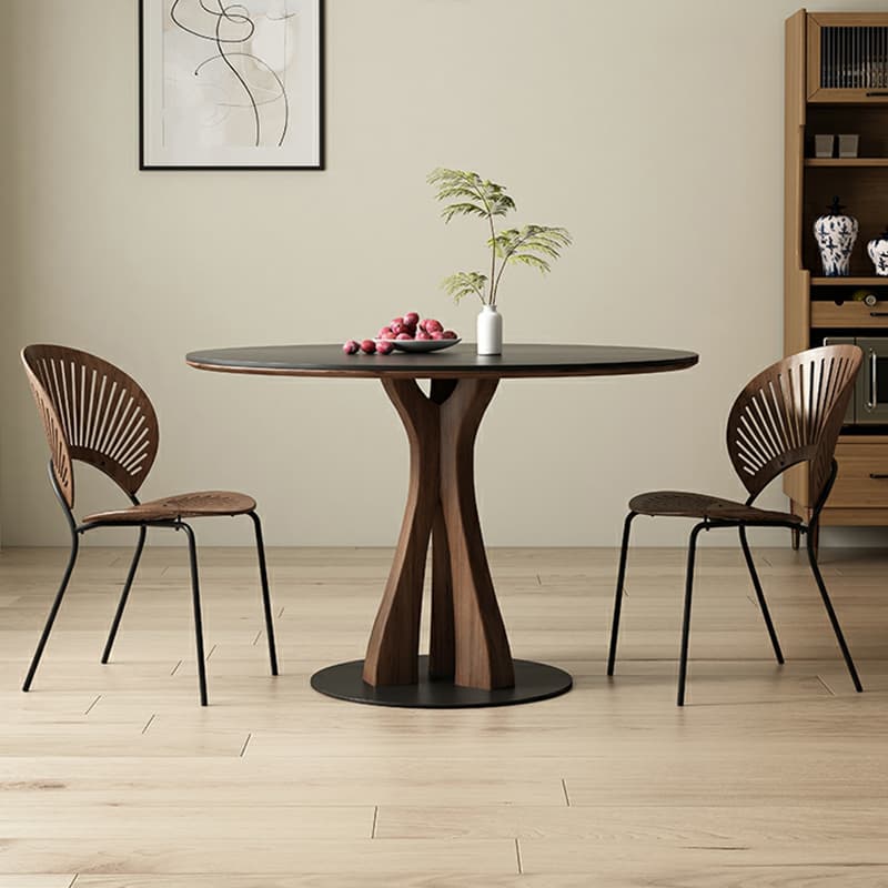 Round Modern Stone Top Dining Table with Solid Wood Pedestal Base - image 4