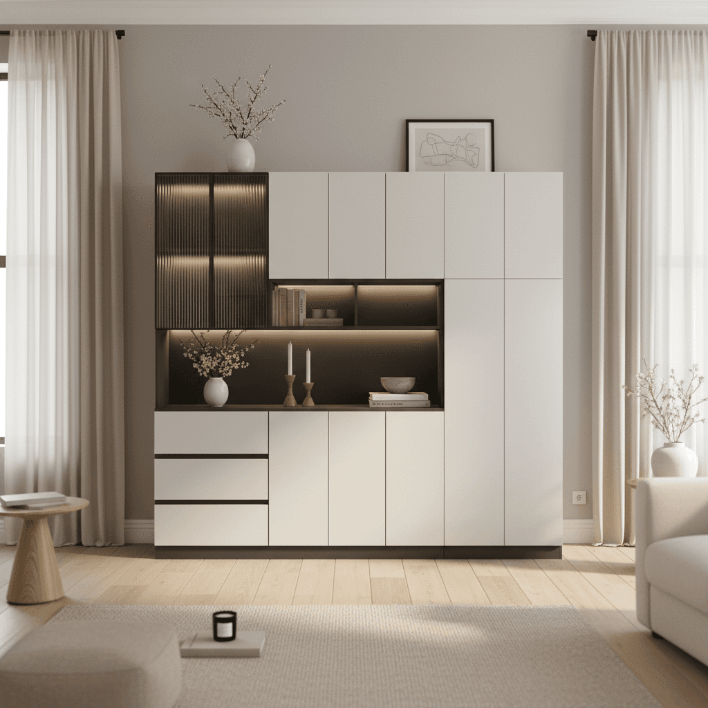 Trendy Sideboard with 3 Drawers, Cupboard, Wide/Standard/Narrow Sizes, 2/1 Shelves, Cabinets, and Glass-panel Door - image 29
