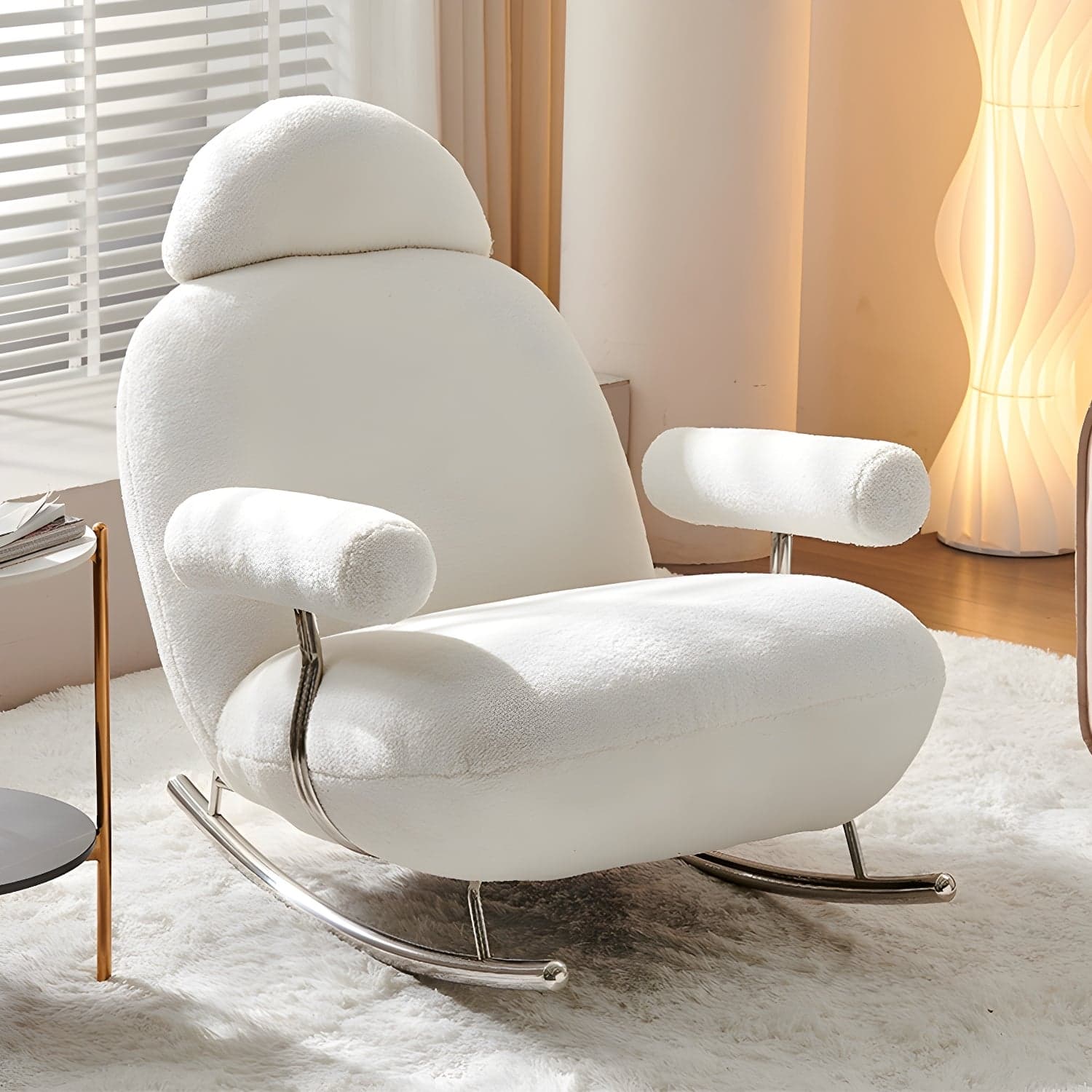 Sheepskin Rocking Chair with Cushion and Padded Seat Contemporary - image 7