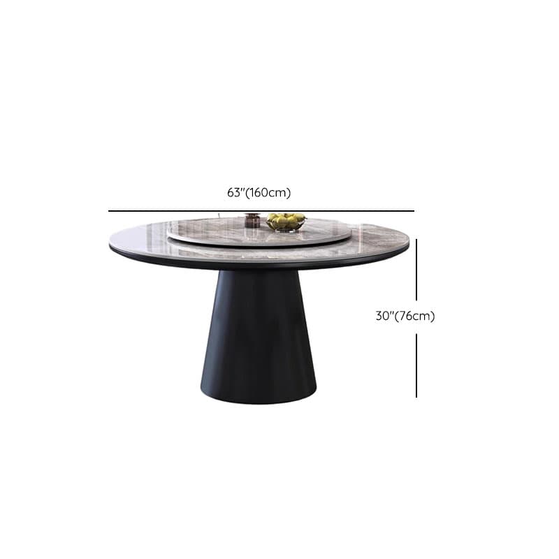 Minimalist Rounded Dining Table Set with Slate Stone Top, Stump Base in Light Gray - image 9