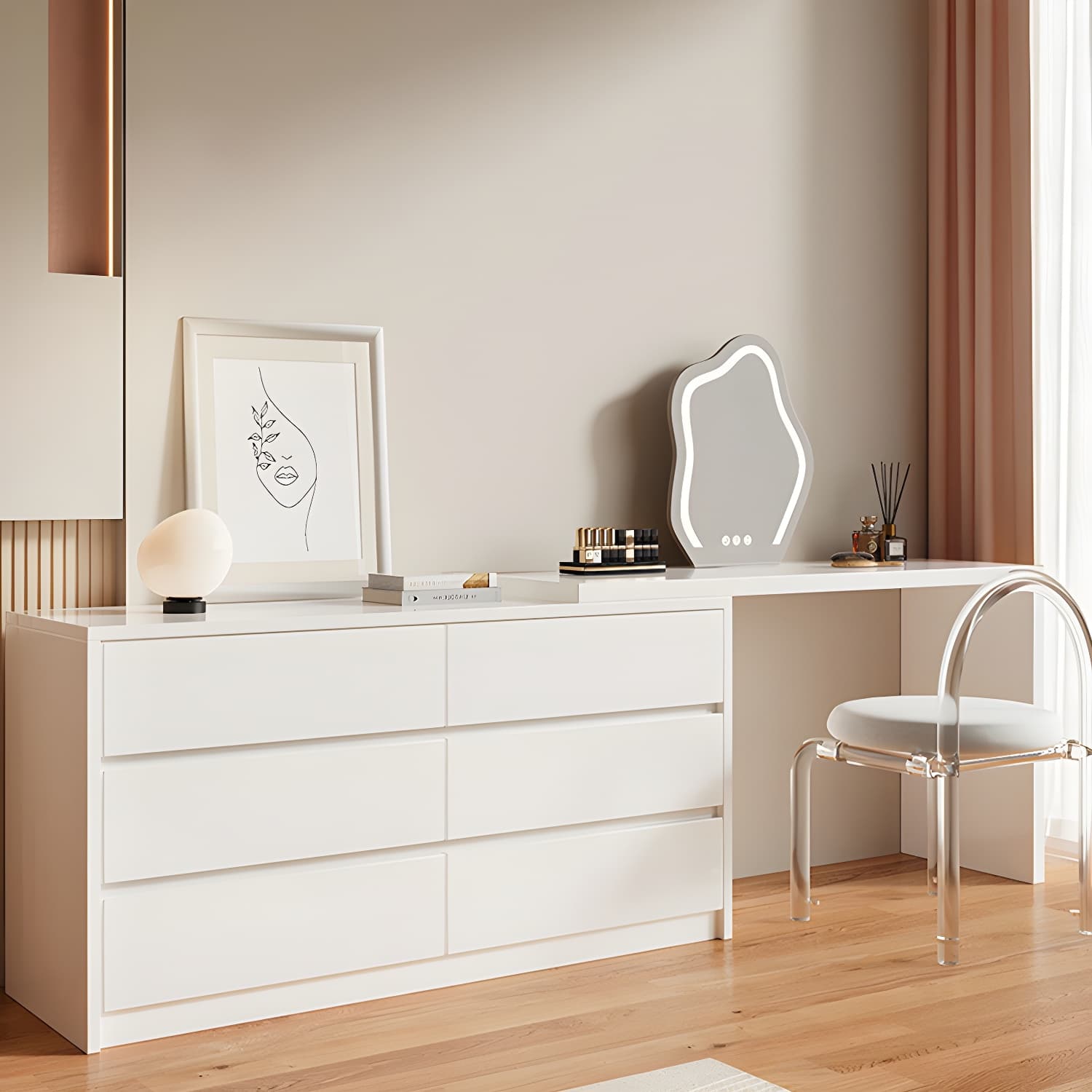 Contemporary White Wood Rectangle Top Make-up Vanity with Lighted Mirror - image 6