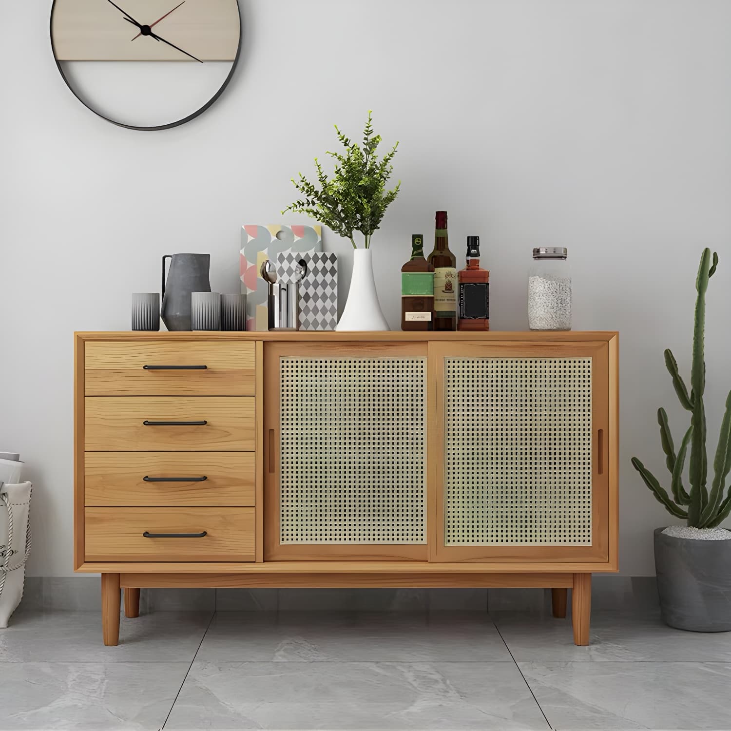 Mid-Century Modern Solid Wood Accent Cabinet with Glass Door