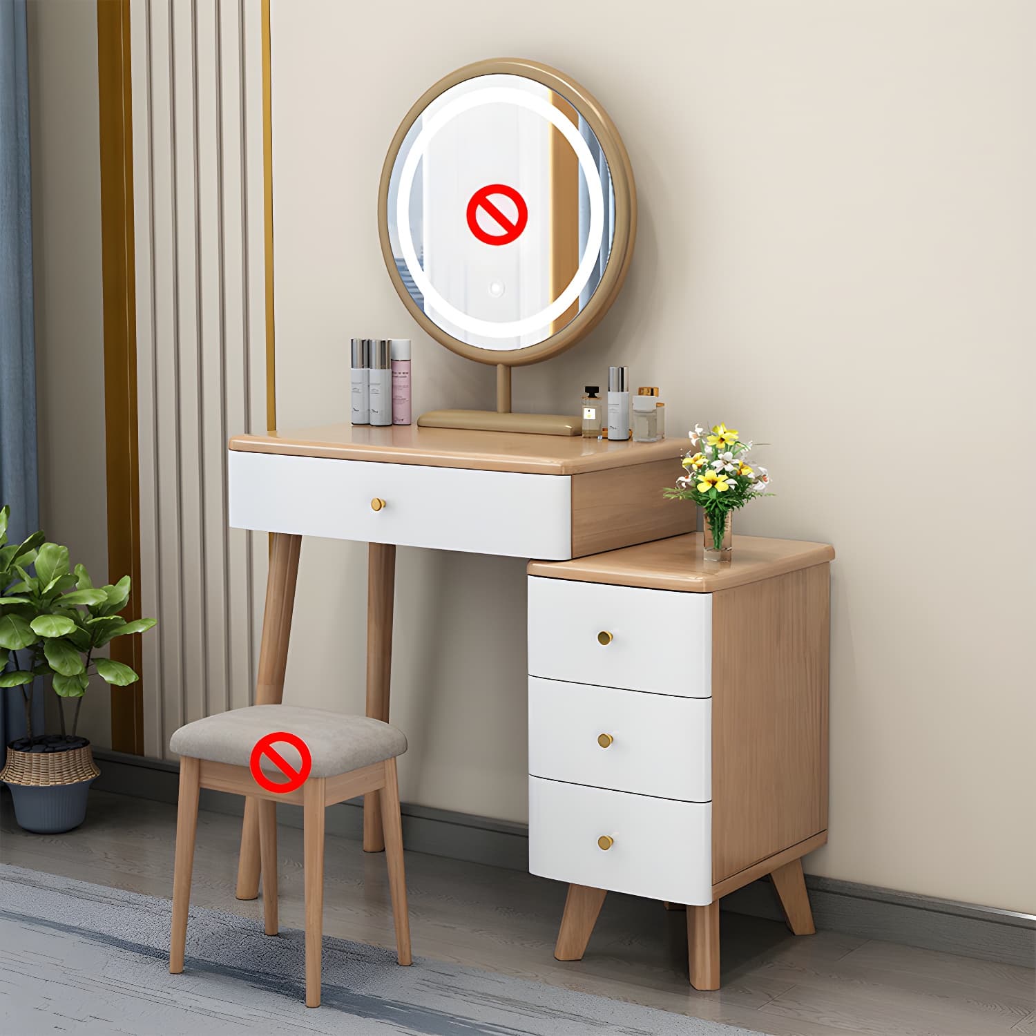 Solid Wood Vanity Makeup Table with Drawer Standing Mirror Dressing Table - image 3