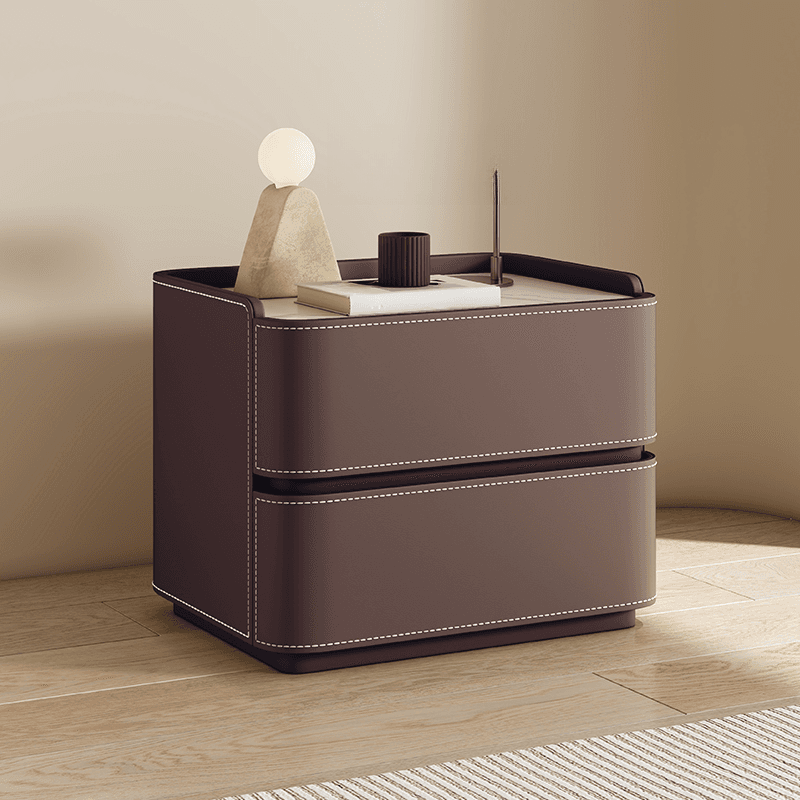 Scandinavian Bedside Cabinet Nightstand with Sintered Stone Countertop