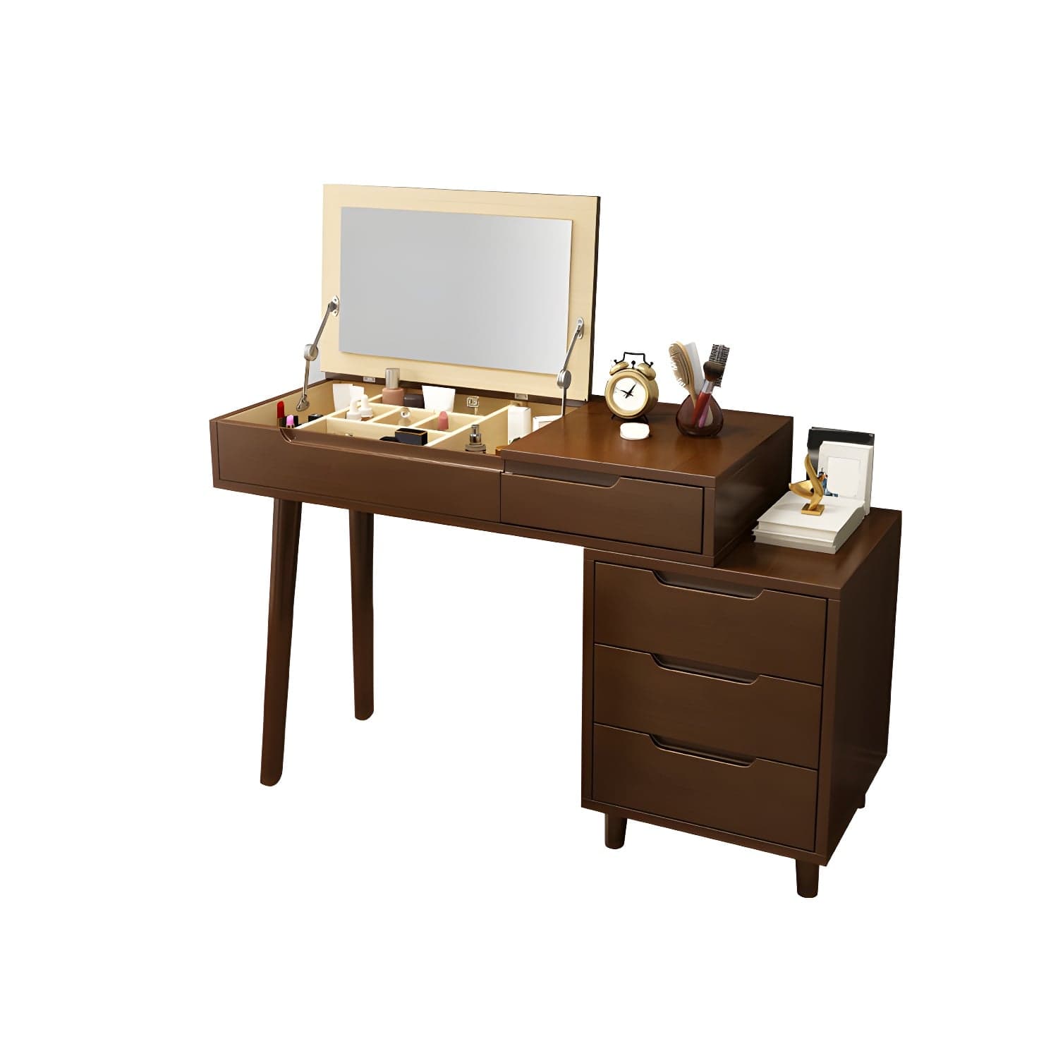 Solid Wood 1/4-Drawer Vanity Makeup Table with Mirror and Stool - 17.72" D - image 3