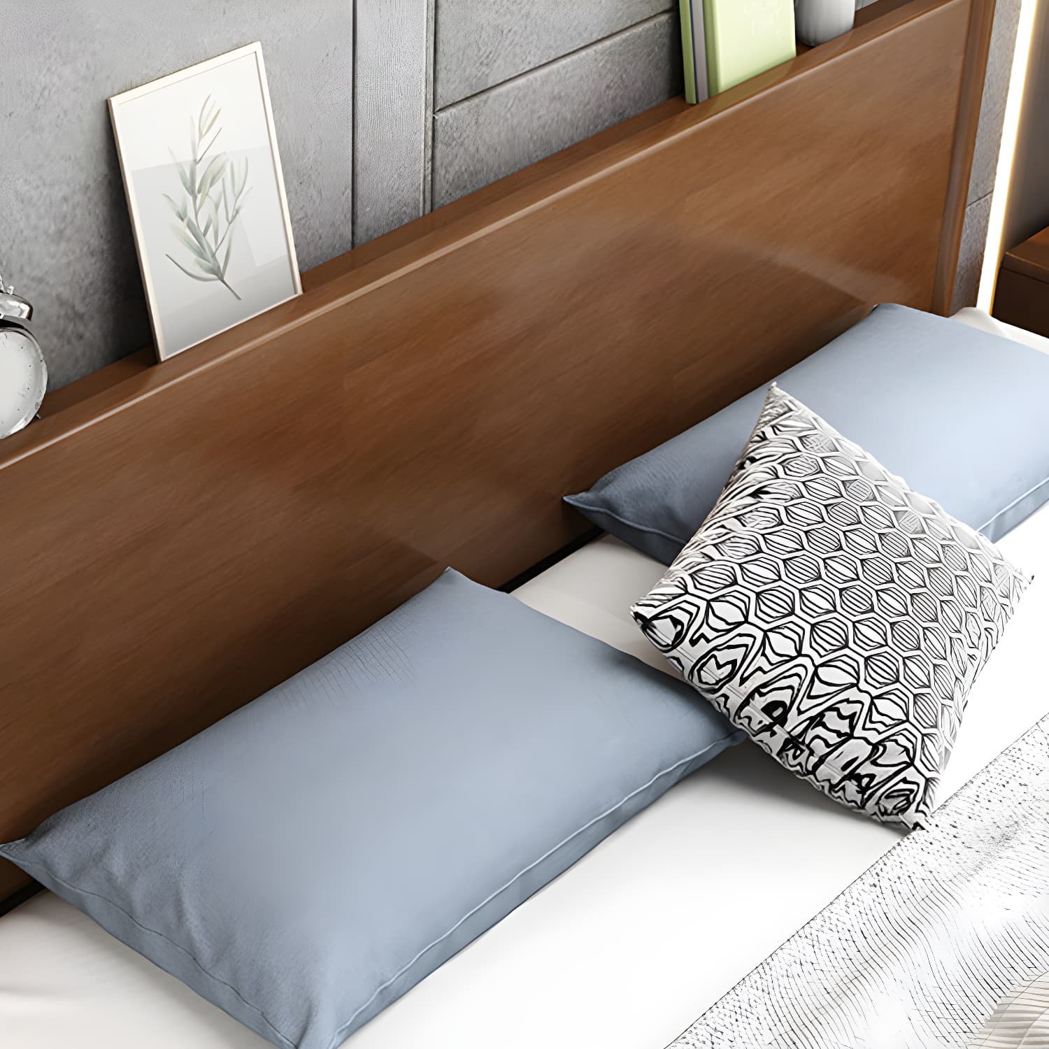 Northern European Solid Wood Bed Frame Mattress Included Panel Bed with Headboard - image 8