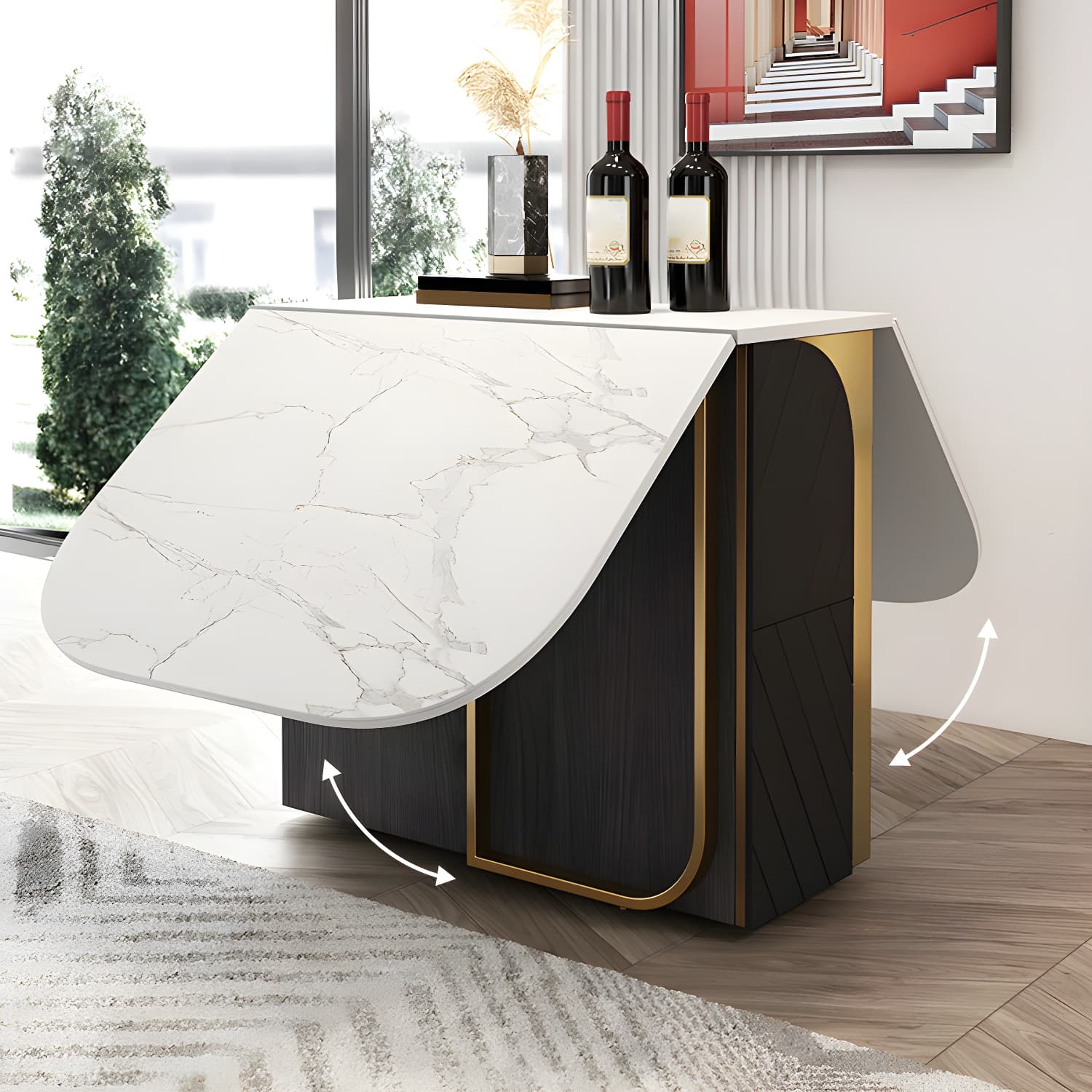Modern 1/2/3/4/5 Pieces Rectangle Dining Table Set with Stone Top Foldable Dinette Set - image 12