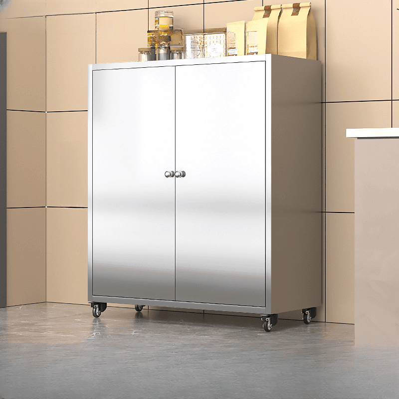 Metallic Sideboard on Roller Wheels with Stainless Steel Countertop - image 10