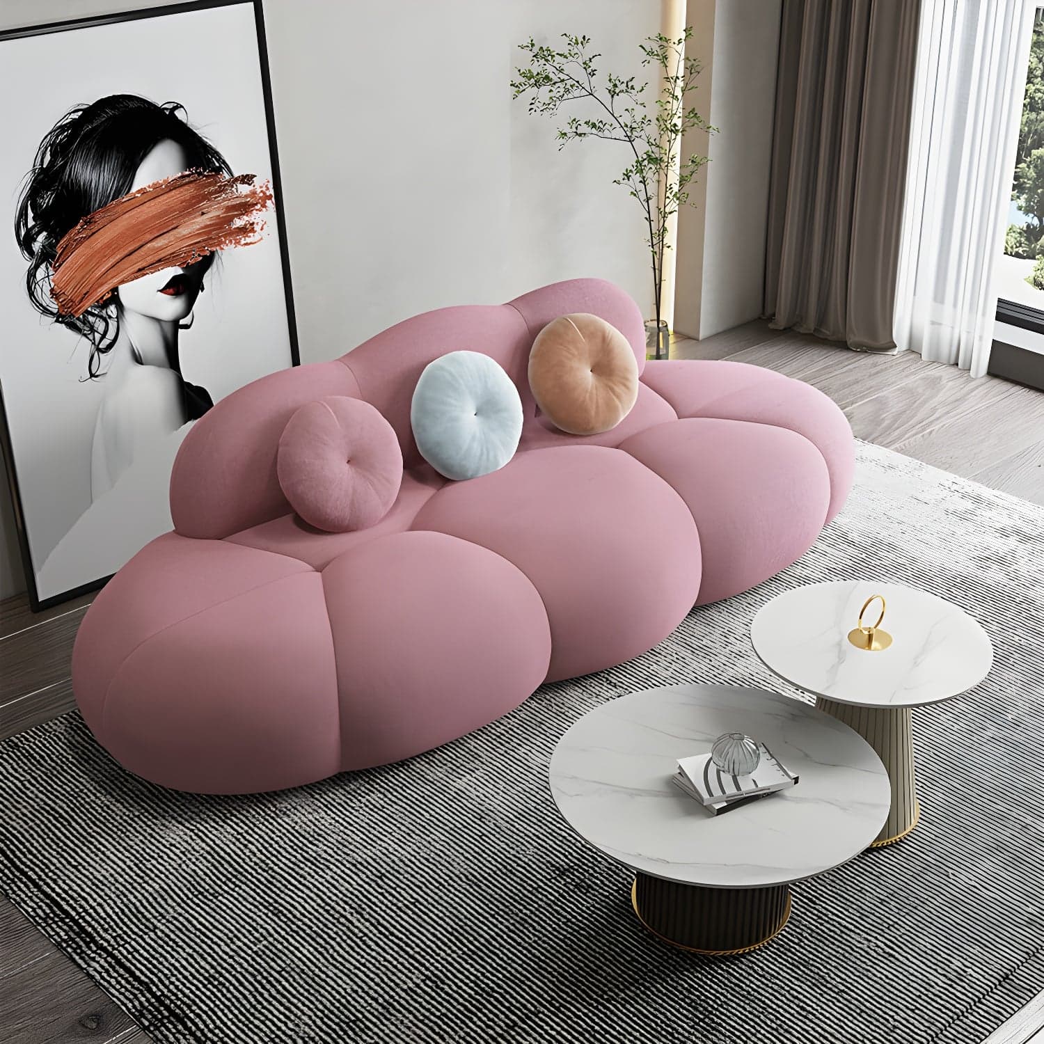 Contemporary Armless Wool Sofa with Tight Back and 3 Pillows - image 11