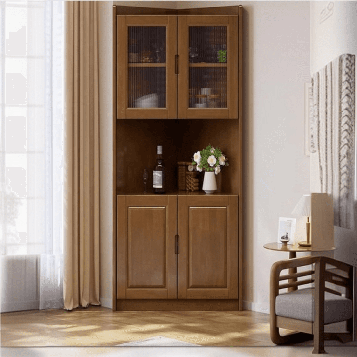 Independent Rubberwood Utility Storage Cabinet with Shelves, Living Room - image 4