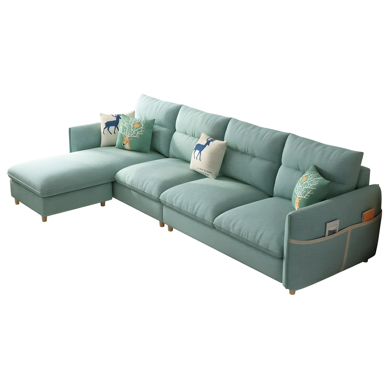 Scandinavian Modular L-Shape Sectional Sofa Chaise with Reversible Pine Wood Frame - image 17