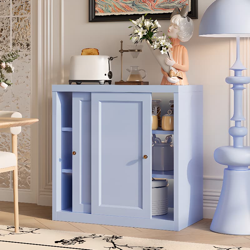 Simple Standard/Wide Sideboard with Metal Countertop, Pantry Hutch, Sliding Doors and Adaptable Shelf - image 6