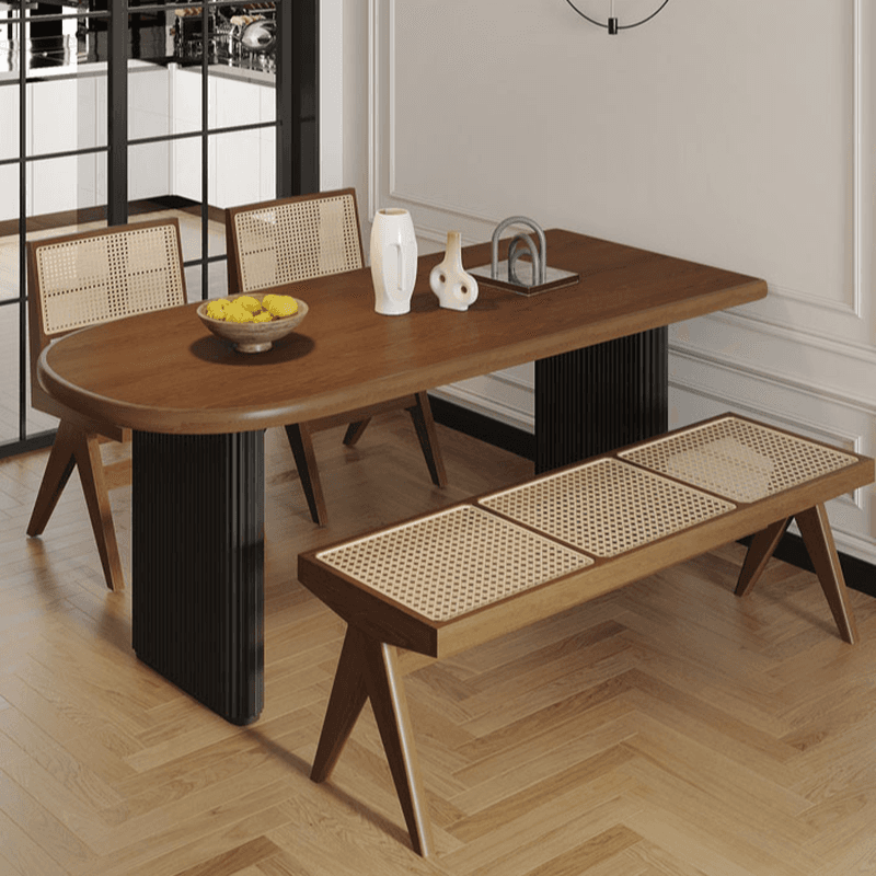 Minimalist Peninsula Dining Table Set with Wood Slab Top, Two-sided Pedestal Base, Fixed Table in Auburn - image 3
