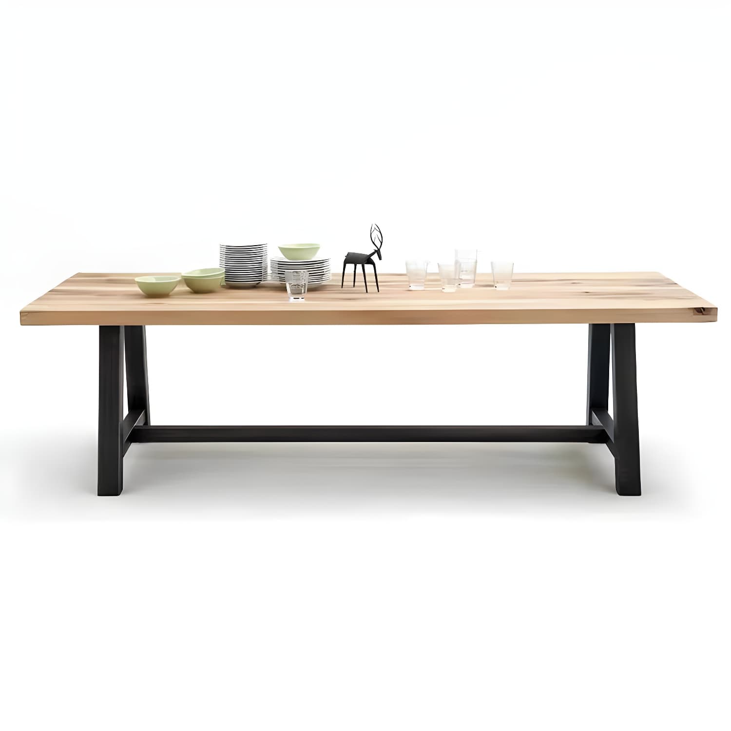 Metal Industrial Rectangle Dining Table Solid Wood Top Table with Trestle Base - image 5
