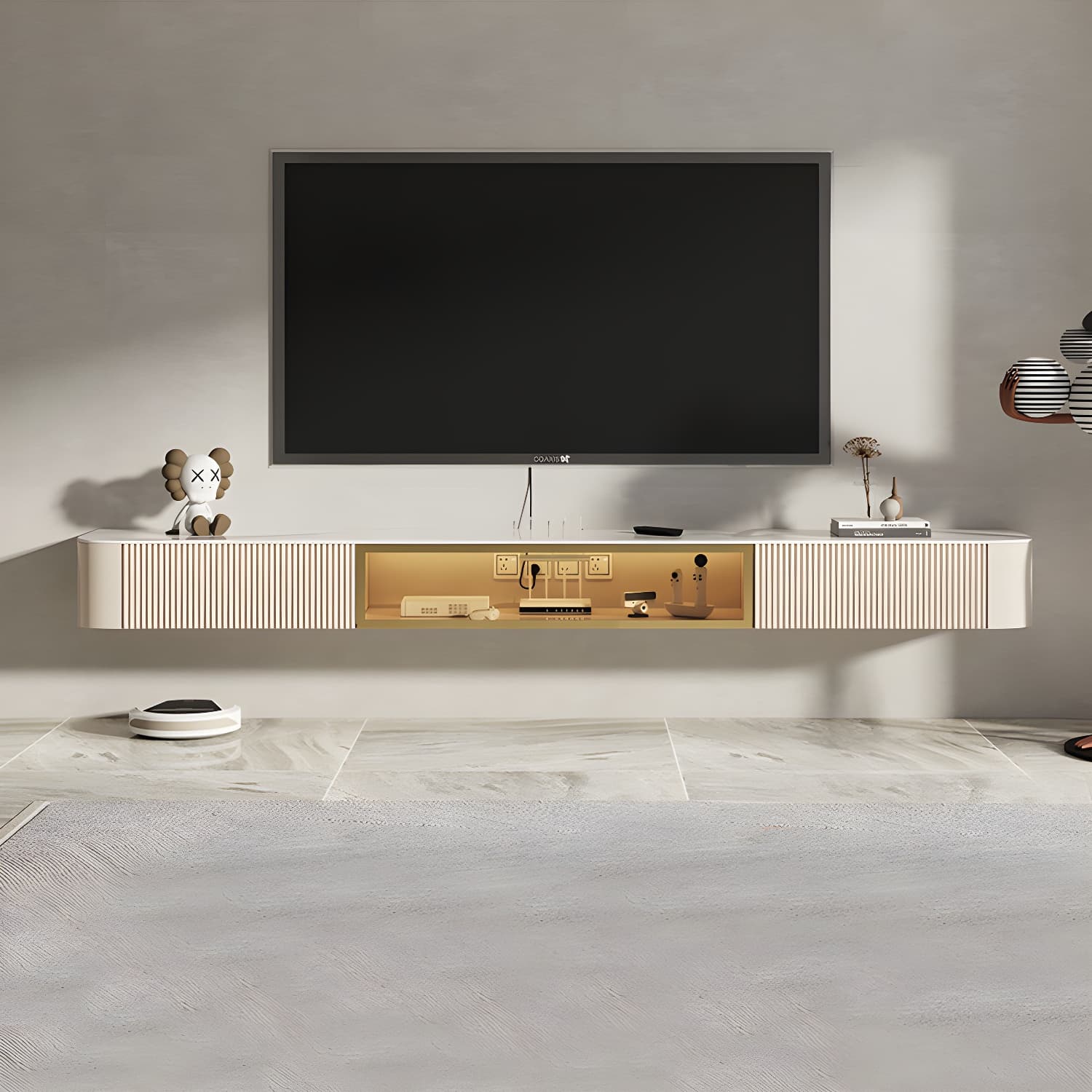Wall-mounted Enclosed TV Storage Luxury Sintered Stone TV Cabinet