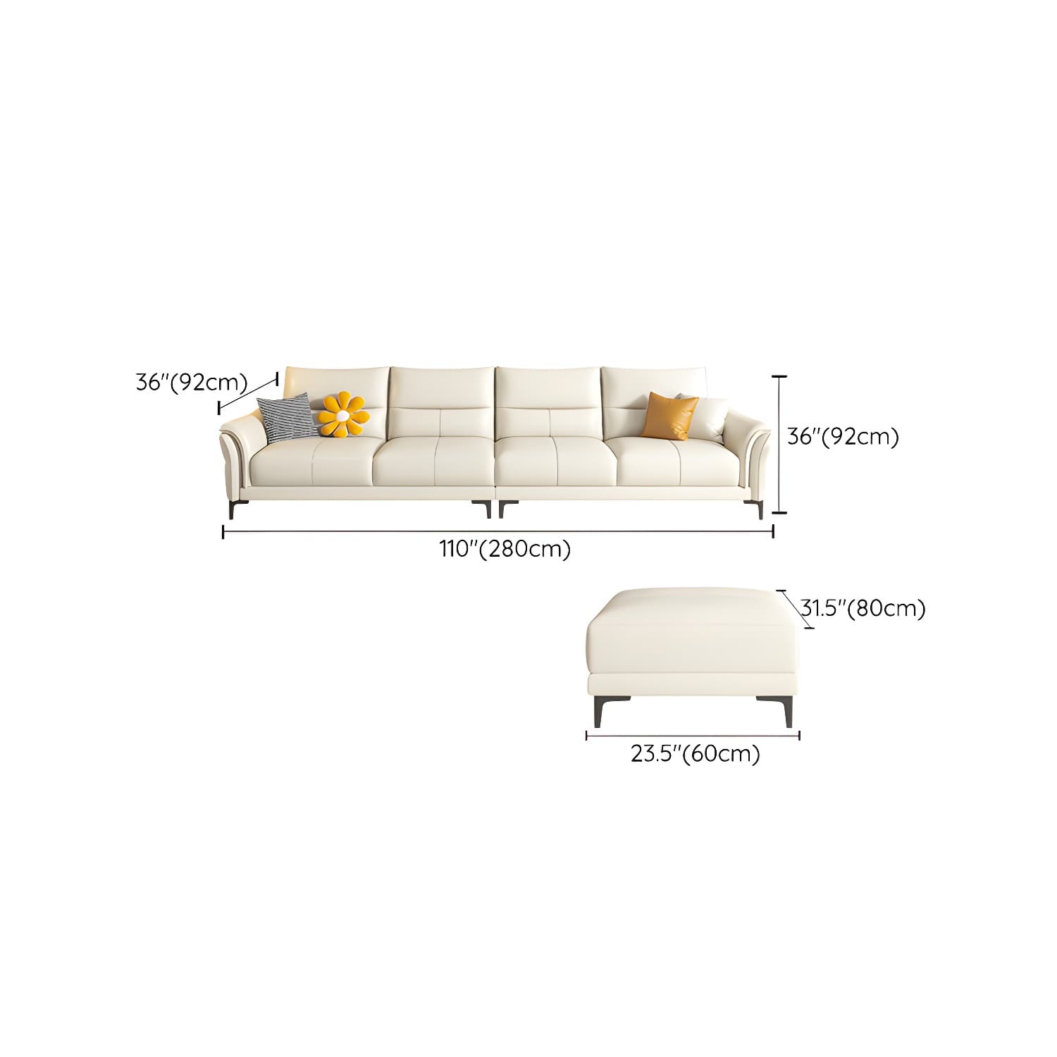 Contrast Flared Arm White Faux Leather Sectional Sofa with Cushion Back - image 16