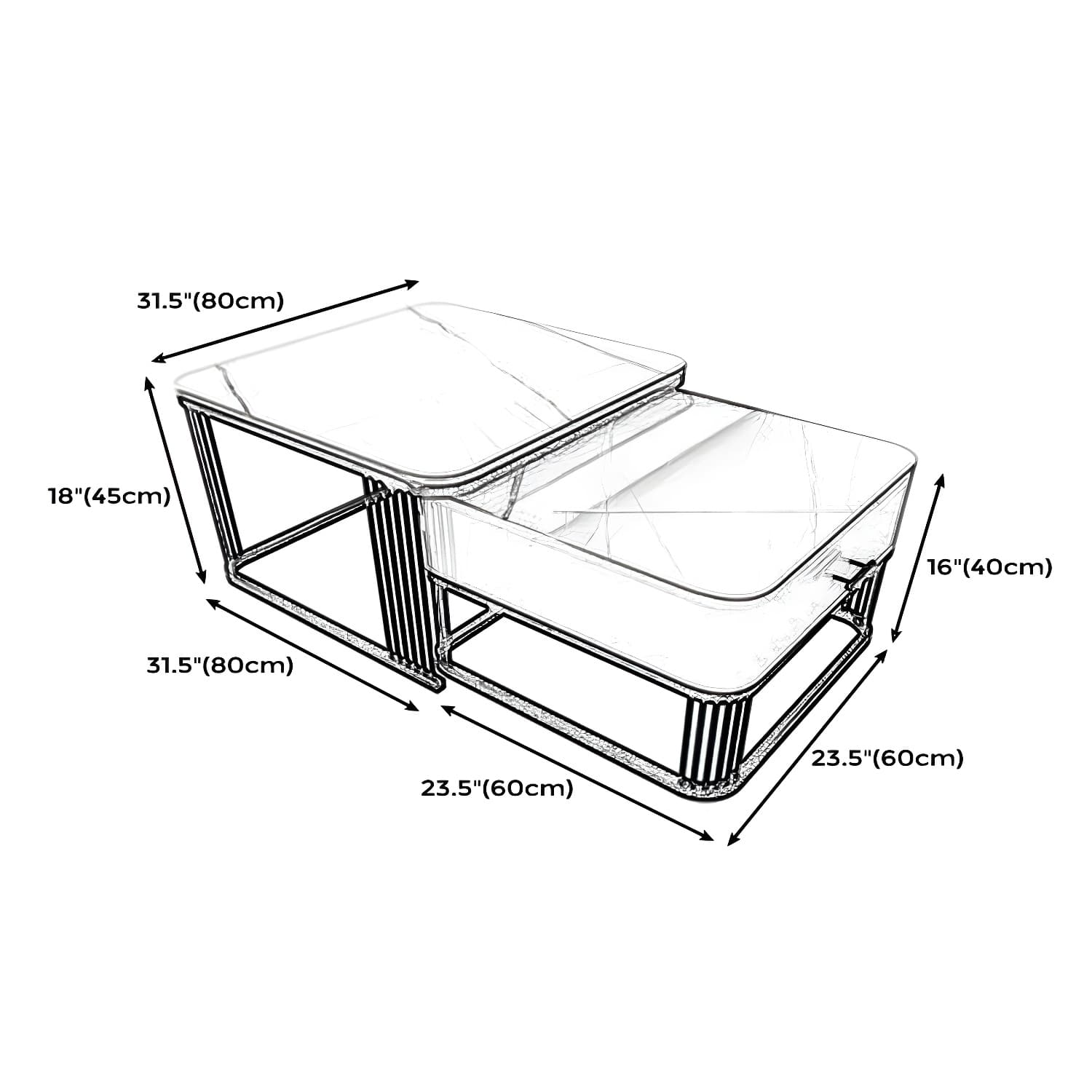 Square Slate Top Coffee Table with Drawers Frame Base 2 Nestling Cocktail Table - image 10
