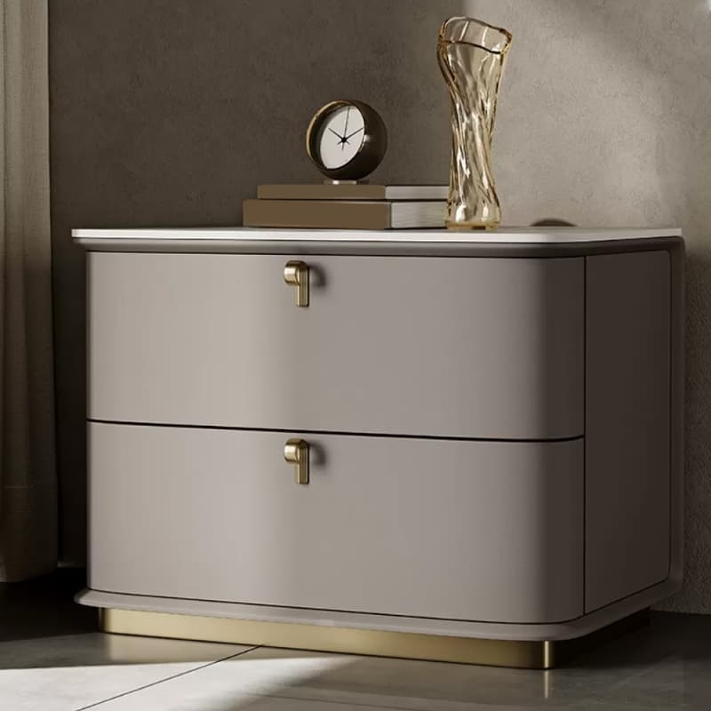 Modern Faux Leather Drawer Storage Nightstand with Stone Table Top - image 7