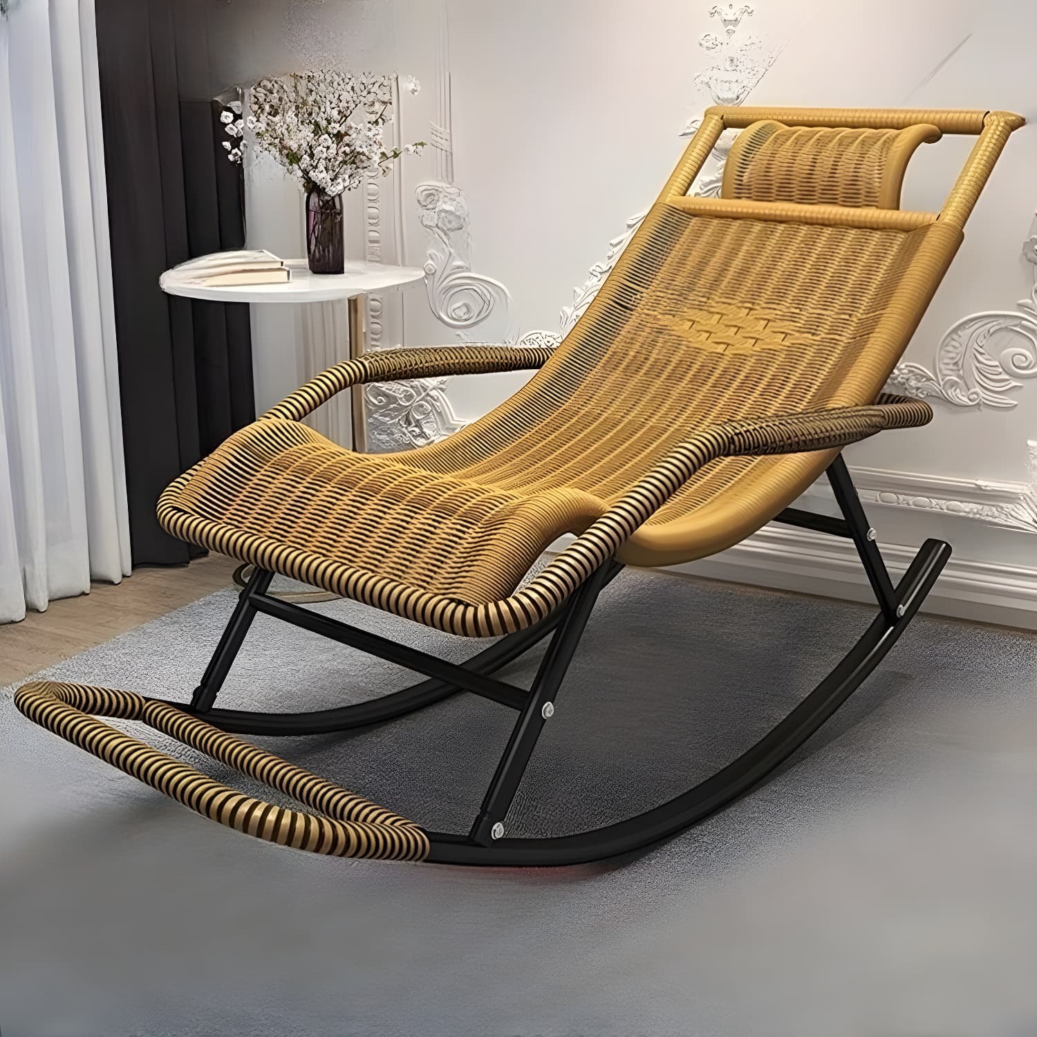 Traditional Black Metal Frame Rocking Chair with Spindle Back and High Weight Capacity - image 4