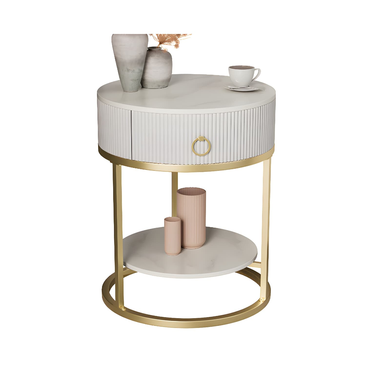 Open Storage Bed Nightstand Stone Bedside Cabinet with Drawer - image 11