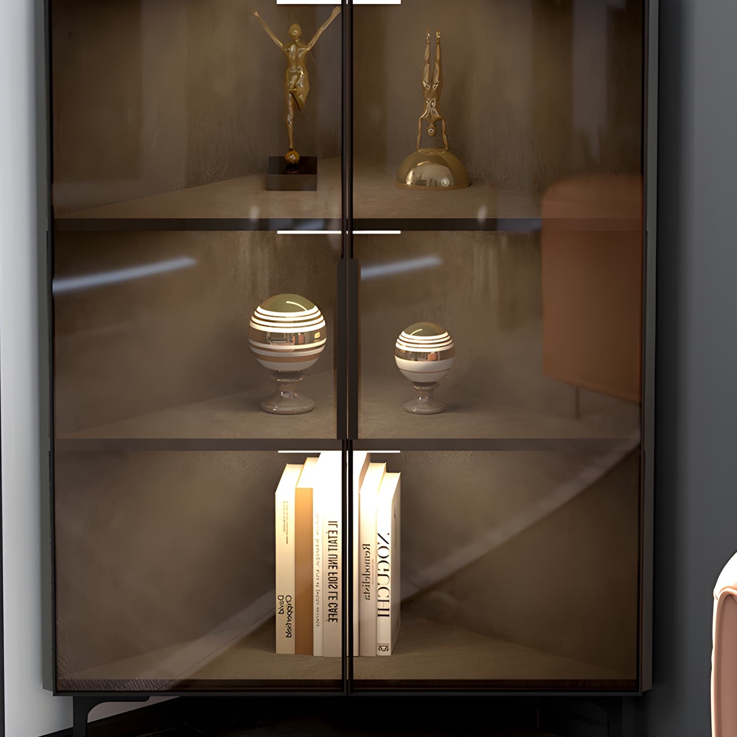 Modern Black Corner Accent. Wood Countertop. Glass Doors. Cabinets included - image 9