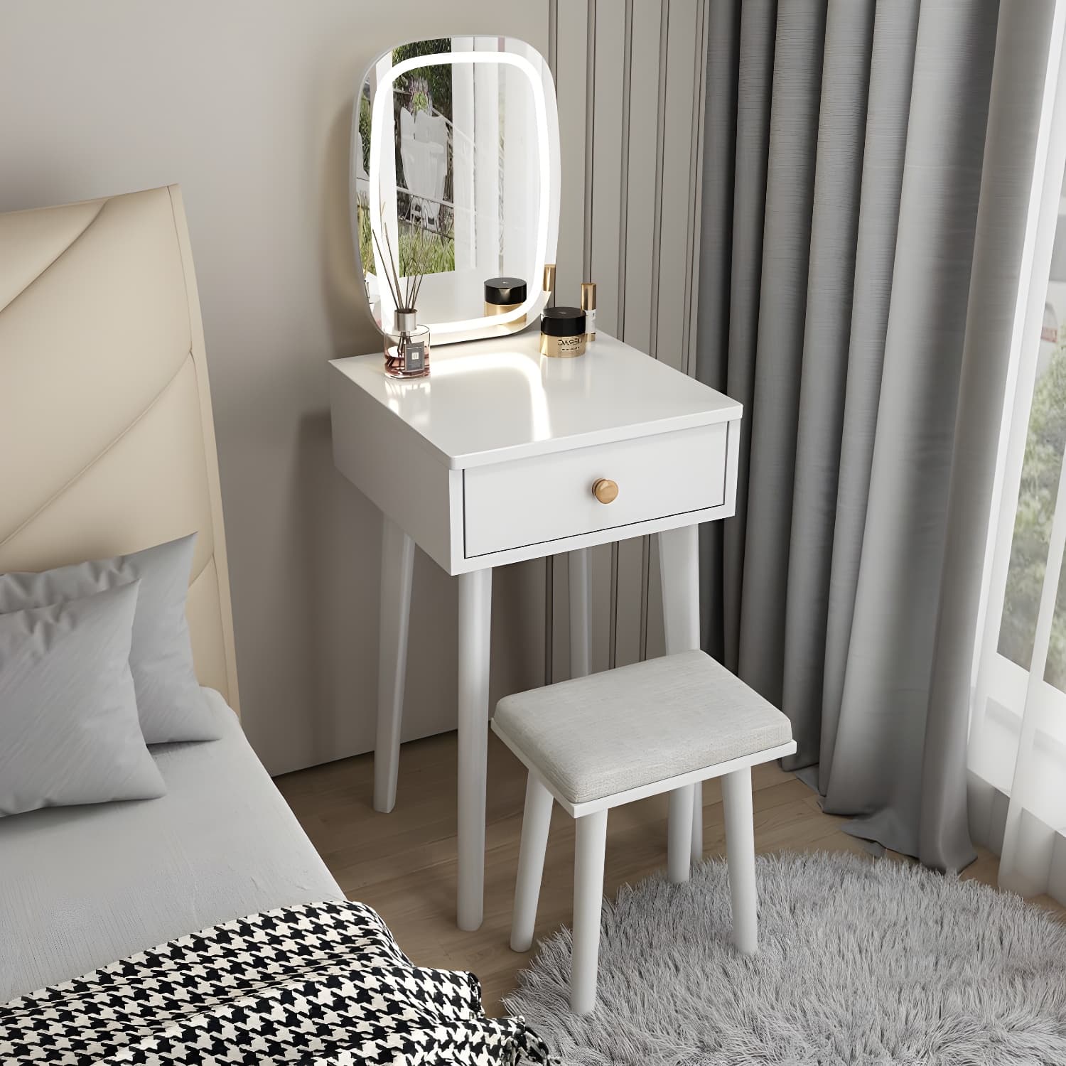 Traditional Bedroom With Drawer Solid Wood Lighted Mirror Make-up Vanity - image 15