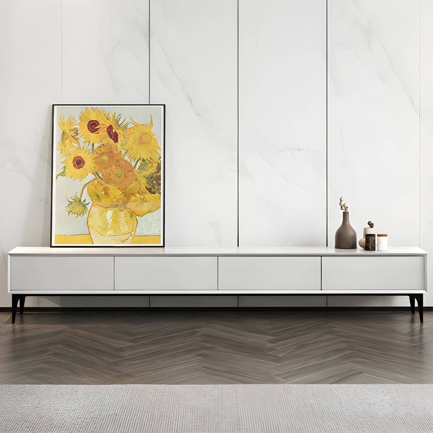 Scandinavian Style Wood TV Stand with Cable Management, Drawers Included - Low Height and With Legs - image 14
