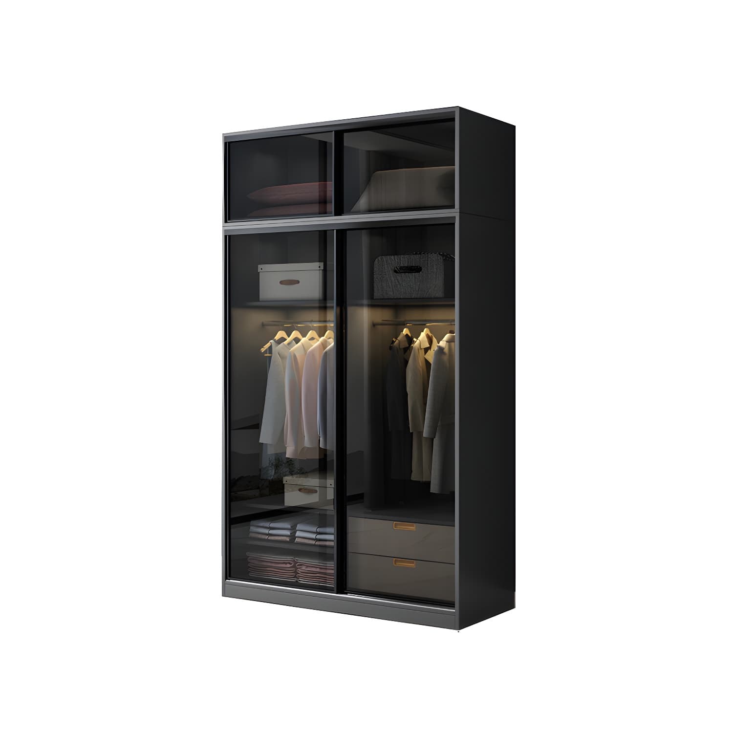 Black Wardrobe Cabinet Contemporary Glass Wardrobe Armoire for Home - image 5