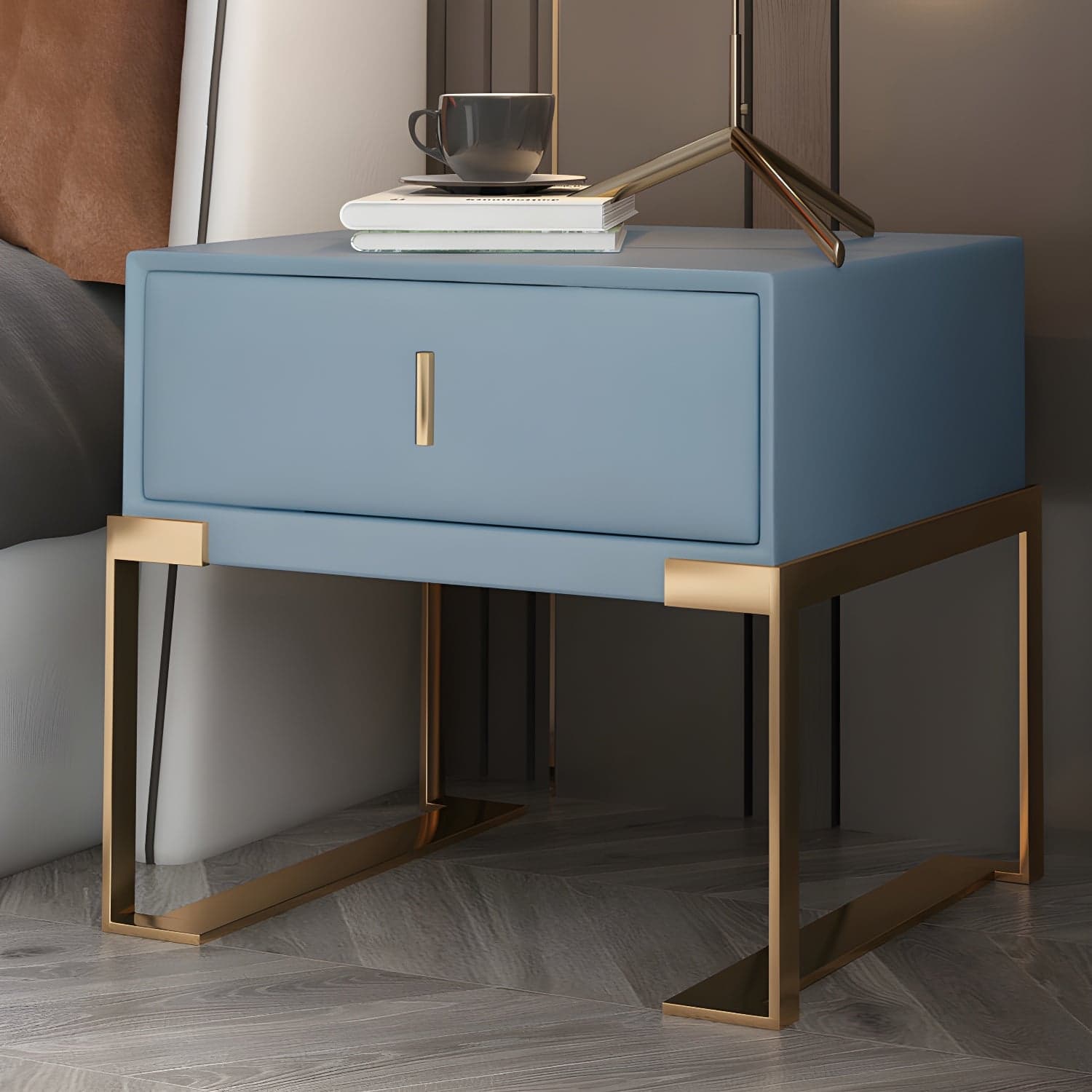 Faux Leather Nightstand 1-Drawer 21 Inch Tall Modern Legs Included Night Table - image 21