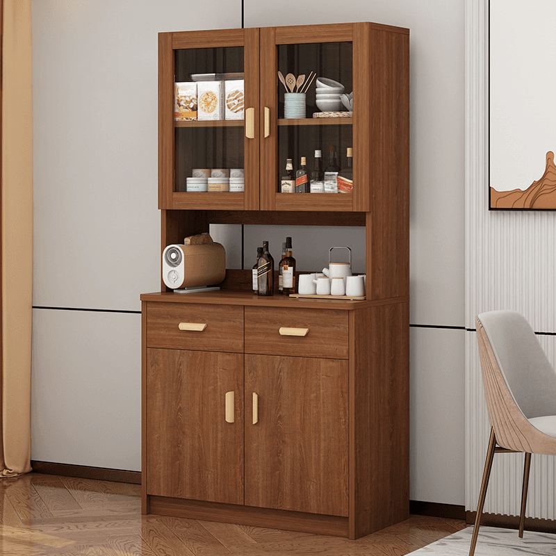 Modern Glass Doors Freestanding Wood Countertop Sideboard with Kitchen Appliance Storage - image 3
