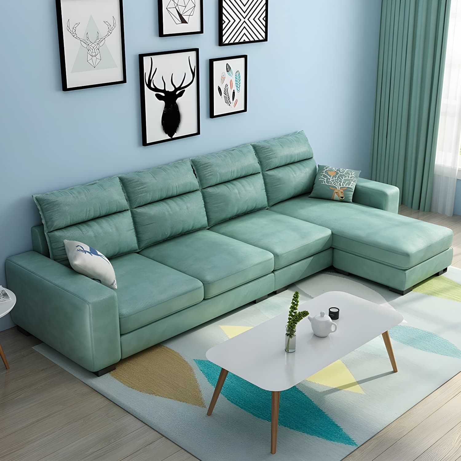 Scandinavian Wood Frame L-Shaped Modular Sofa Chaise in 2 Piece Set with Black Legs - image 13