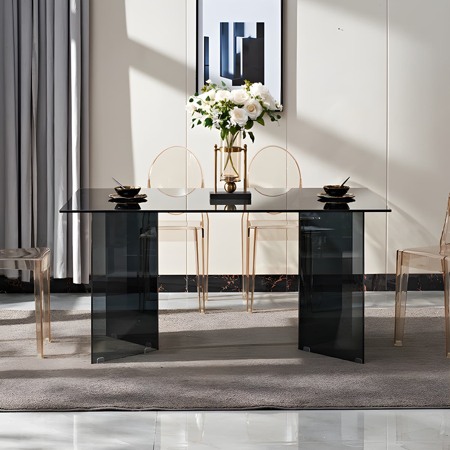 Modern Tempered Glass Dining Table Glass Base for Dining Room - image 6
